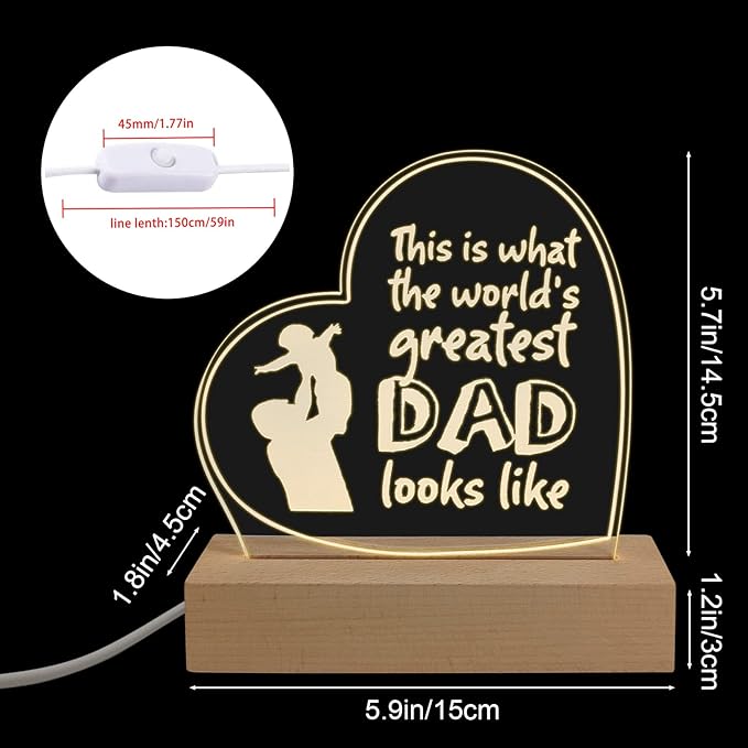 Wood LED Display Base with Acrylic Sheet, Dad Gifts from Daughter Son LED Acrylic Light Base Wood Display LED Stand