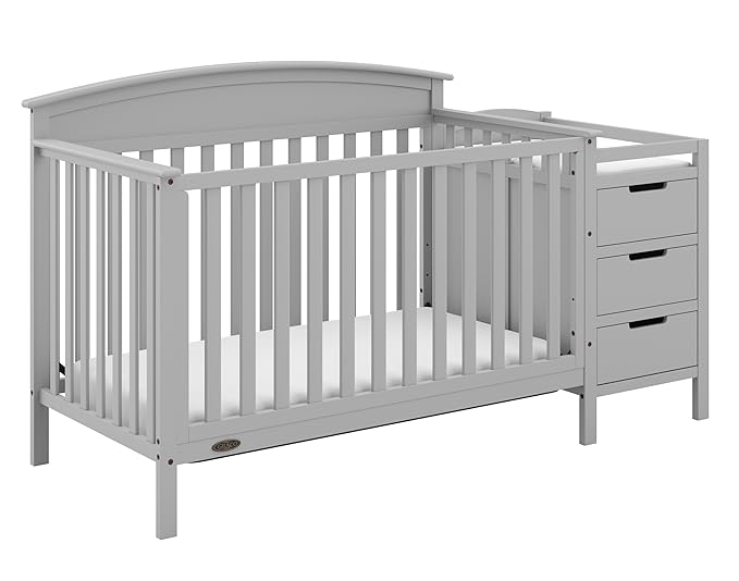 Graco Benton 5-in-1 Convertible Crib and Changer (Pebble Gray) – Crib and Changing Table Combo, Includes Water-Resistant Changing Pad, 3 Drawers, Converts to Toddler Bed, Daybed and Full-Size Bed