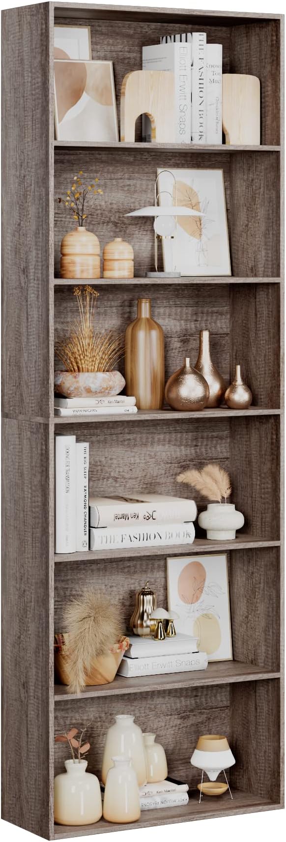 FOTOSOK 6-Tier Open Bookcase and Bookshelf, Freestanding Display Storage Shelves Tall Bookcase for Bedroom, Living Room and Office, Oak