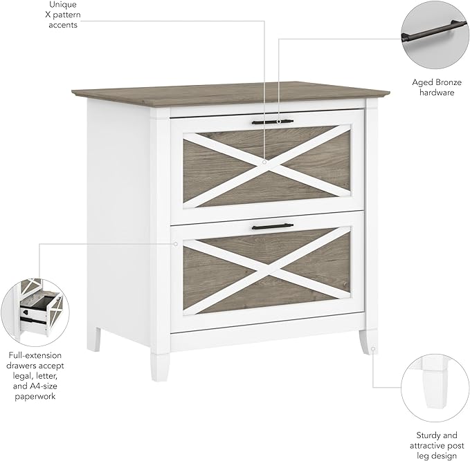 Bush Furniture Key West Lateral File Cabinet, Modern Farmhouse 2 Drawer File Cabinet for Home Office