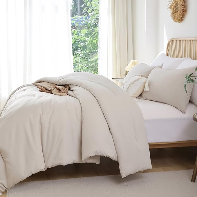 ROSGONIA Comforter Full Size for Girls Boys Teens Beige, 3pcs (1 Boho Comforter & 2 Pillowcases), Lightweight Dorm Bedding Soft All Season Bed Set