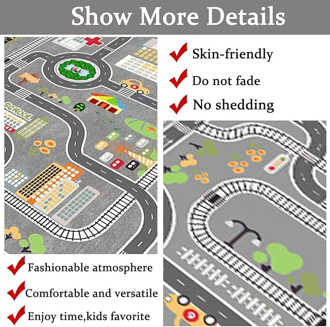 Kids Rug Play Mat Great for Playing with Cars and Toys,Educational Kid Road and Traffic City Life Carpet,Children Baby Fun Throw Rug for Bedroom Play Room,47X63Inch/120X160CM