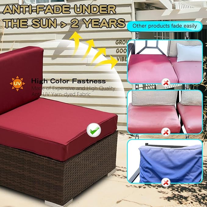 ClawsCover 13Pack Outdoor Seat and Back Cushions Replacement Covers Fit for 7Pieces Wicker Rattan Patio Furniture Set Sectional Couch with Dining Table and Ottoman,Burgundy-Include Cover Only