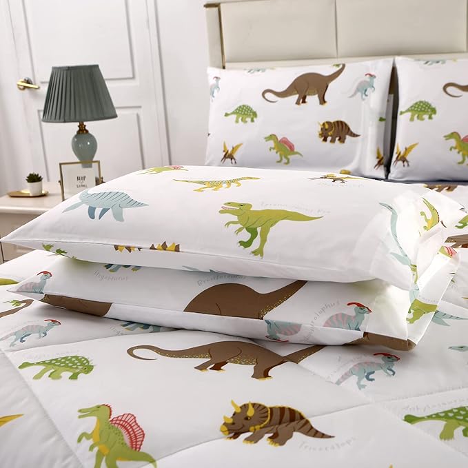 MAG 3Pcs Dinosaur Bedding Comforter Set, Dino White Base Twin Comforter Set,for Toddlers Kids,Boys Teens and Girls,Super Soft Microfiber, Twin Size (1 Comforter + 2 Pillowcases)