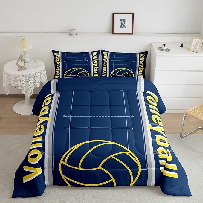 Feelyou Volleyball Bedding Set Queen Size Sports Game Comforter Set for Kids Boys Girls Decor Volleyball Player Comforter Microfiber Sports Gaming Duvet Set Bedroom Quilt Set