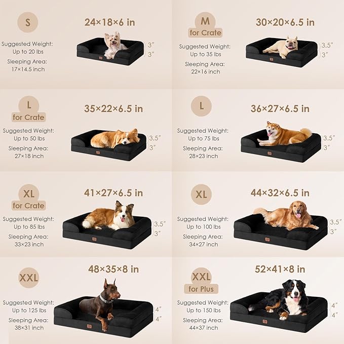 EHEYCIGA Orthopedic Dog Beds for Extra Large Dogs, Waterproof Memory Foam XXL Dog Bed with Sides, Non-Slip Bottom and Egg-Crate Foam Big Dog Couch Bed with Washable Removable Cover, Black