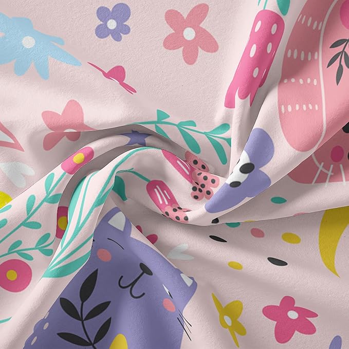 Floral Cat Comforter Queen Size,Pink Cat Comforter Set for Kids Teens Girls,3Pcs Bedding Set Printed Comforter with 2 Pillowcases,Down Alternative,Soft and Lightweight(Pink，Queen Size)