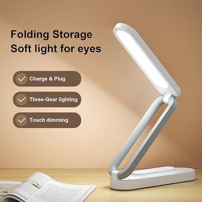 LED Desk Lamp for Office Home & Battery Operated Lamp Rechargeable Lamp Foldable & Portable Light, LED Desk Light Strip, 3 Brightness Dimmable Small Desk Lamp Wireless Reading Lamp