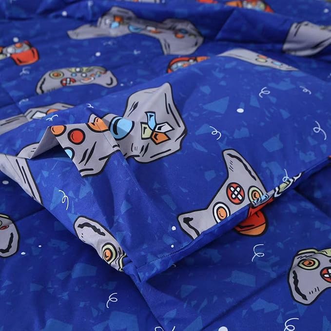 3PCS Blue Gamer Twin Comforter Set for Boys Girls Teens and Kids, Microfiber Gaming Twin Bed Comforter, Lightweight and Fade Resistant, Twin