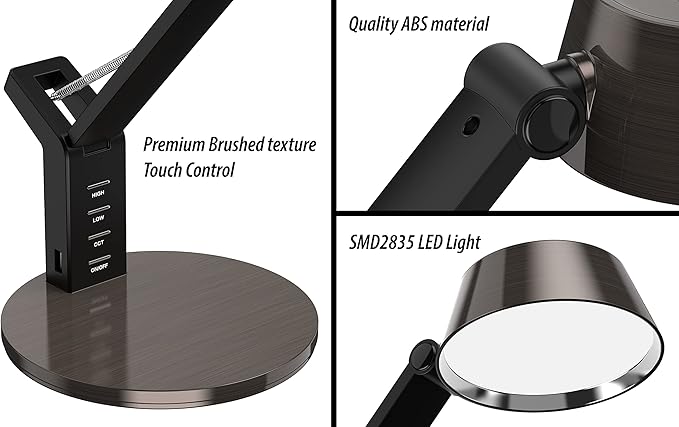 LED Desk Lamp with USB Charging Port, Home Office Desk Lamp Touch Control Dimmable Table Lamp with 3 Color Modes, Eye Caring LED Lamp for Study, Reading, Work (Copper)
