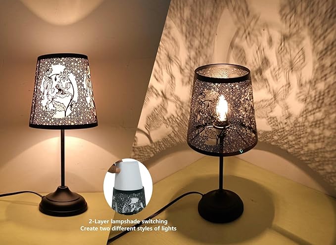 Flower Fairy Touch Lamp with Dimmable Touch Switch,Black Metal Cutout Shade, Flower Fairy Decoration Desk Lamp
