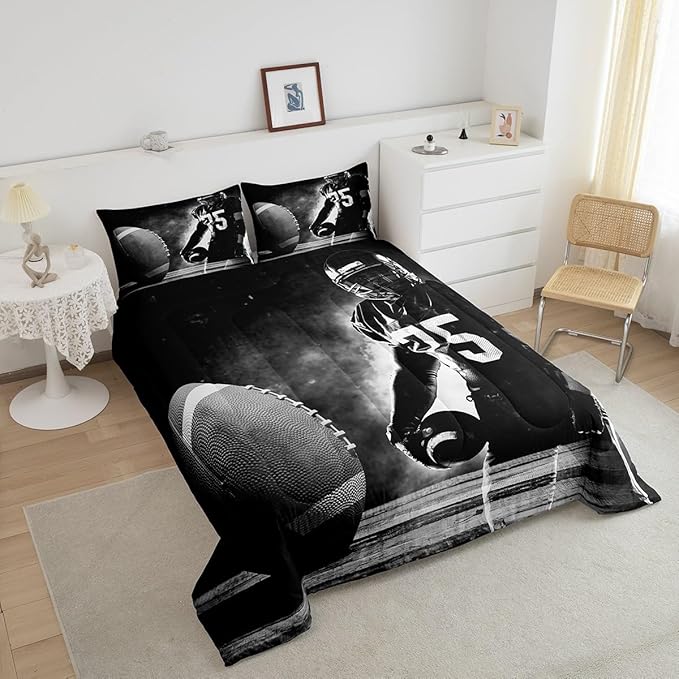 Erosebridal Football Down Comforter for Kids Boys Girls Teens Sports Theme Comforter Set Soccer Pattern Duvet Insert Football Match Bedding Set Youth Bedroom Decor Quilted with 2 Pillowcase,Full