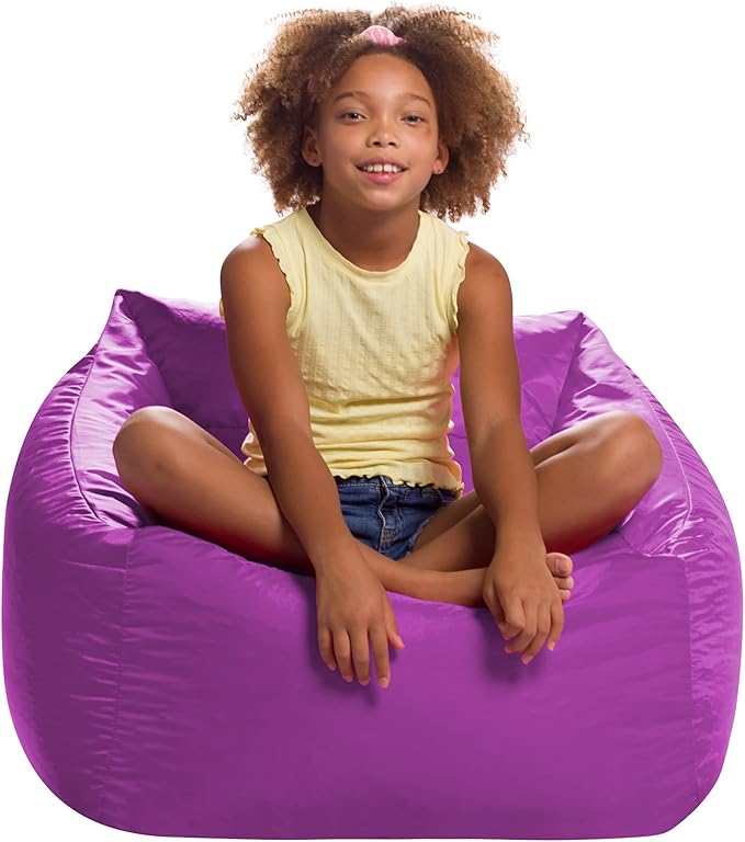 Posh Creations Coronado Bean Bag Boys and Girls Large Chair for Kids, for Gaming and Playrooms, Soft Nylon-Purple, Large Bean Bag
