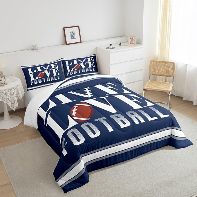 Rugby Sports Bedding Set Full Size Football Comforter Set for Kids Boys Girls Decor Soccer Ball Game Comforter Microfiber American Football Player Duvet Set Bedroom Quilt Set