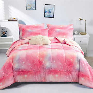 KAKKI Pink Galaxy Queen Comforter Set, 3-Piece, 88"x88"