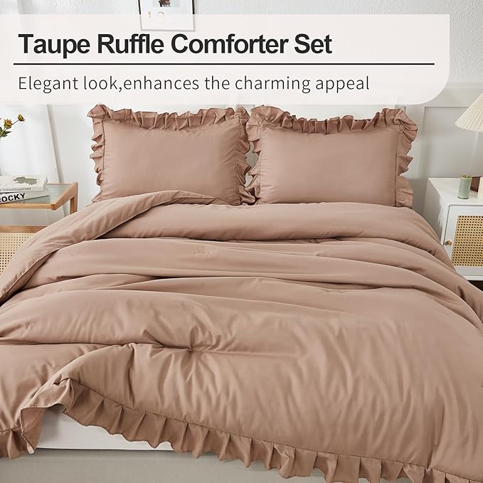 Andency Taupe Full Size Comforter Set, 3 Pieces Boys Men Solid Bedding Comforters & Sets, All Season Farmhouse Fluffy Bed Set Bedspread Blanket Quilts Gifts