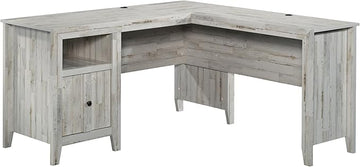 Sauder Dakota Pass L-Desk, L: 59.09" x W: 59.72" x H: 30.00", White Off-White