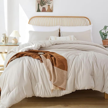 ROSGONIA California King Comforter Set Beige, 3pcs (1 Boho Cal King Comforter & 2 Pillowcases), All Season Bedding Soft Bedspread Blanket Quilt