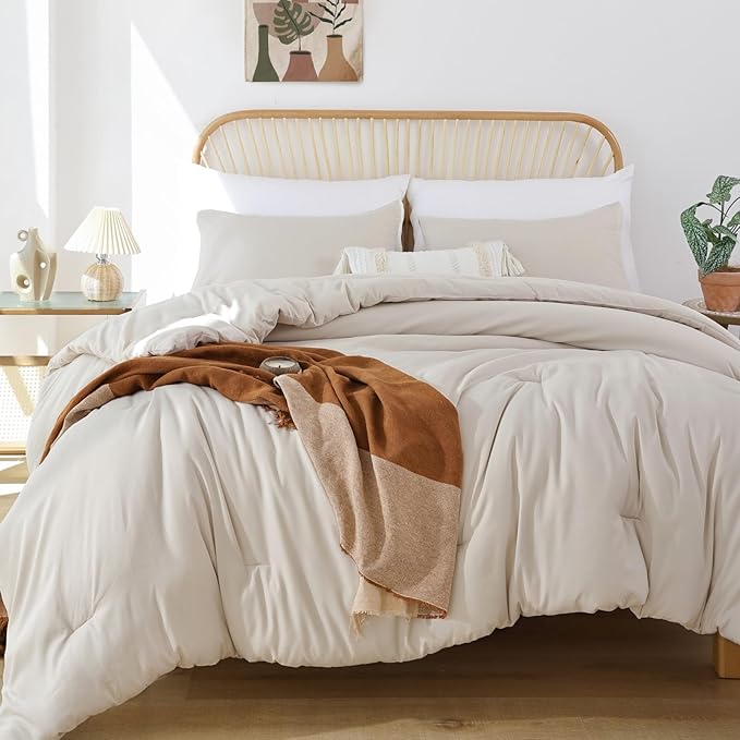 ROSGONIA Comforter Full Size for Girls Boys Teens Beige, 3pcs (1 Boho Comforter & 2 Pillowcases), Lightweight Dorm Bedding Soft All Season Bed Set