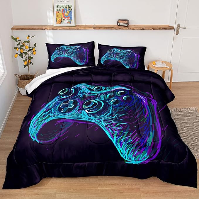 Gaming Comforter for Boys Teen,Game Contoller Bedding Set for Boys Kids,Down Alternative Comforter for All Season,Gamer Home Decor for Boys Comforter Set (Comforter-Game35, Full)