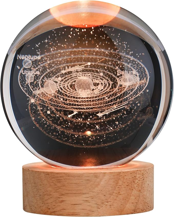 Large 3D Solar System Crystal Ball, Crystal Lamp 16 Color Changing Night Light with Remote Control for Bedroom Decor, Birthday Gift for Teens Boys and Girls, Solar System Model