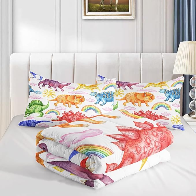 CVHOUSE Dinosaur Bedding Set,Dinosaur Comforter,Dinosaur Comforter Set Queen,Microfiber Quilt Set with 1 Comforter and 2 Pillow Cases- 3 Piece