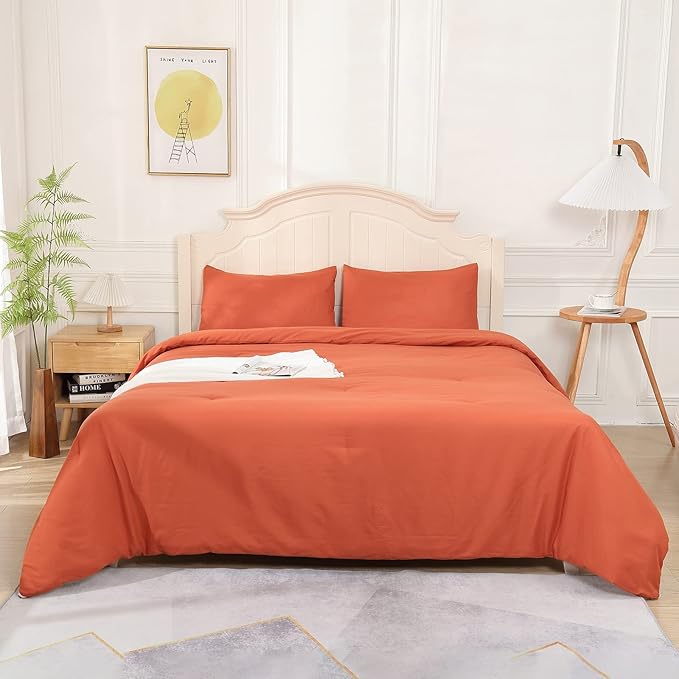 Terracotta Comforter Twin Size, Aesthetic Modern Burnt Orange Bedding Set for Girls/Women, Cute Soft & Lightweight Chic Microfiber Bed Sets, 2pc- 1 Comforter & 1 Pillowcase (66x90 Inches)