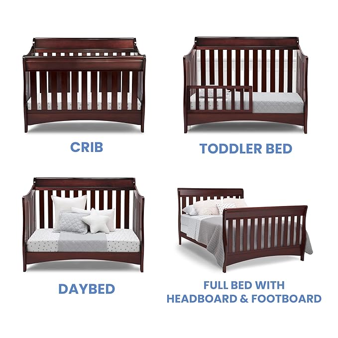 Delta Children Bentley 4-in-1 Convertible Crib and Eclipse Changing Table Bundle, Black Cherry