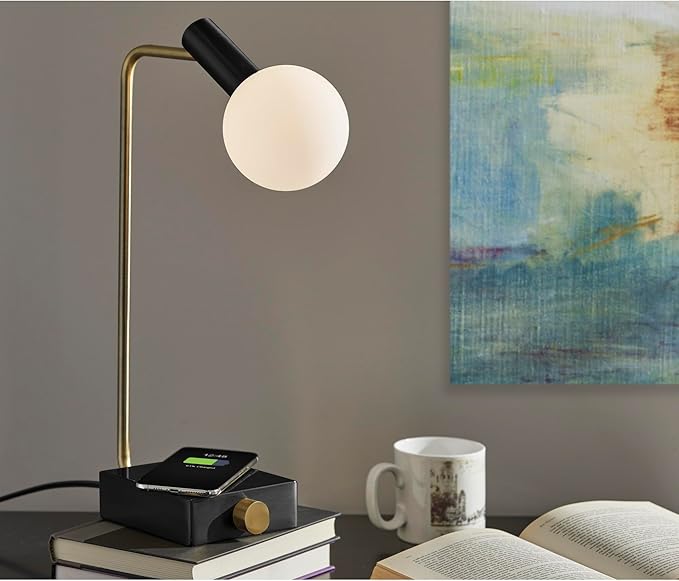 Adesso 3214-01 Windsor LED Desk Lamp Wireless Charging, 7W LED, 5W QI, USB Port, Indoor Lighting Lamps,Black