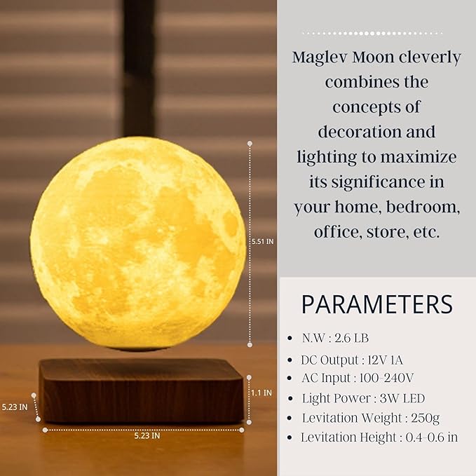 Floating Moon Lamp 16 Colors Magnetic Levitating Moon Light, Great Gift for Family, Kids and Lover for Birthdays, Valentine's Day, Anniversary（Dark Brown Base