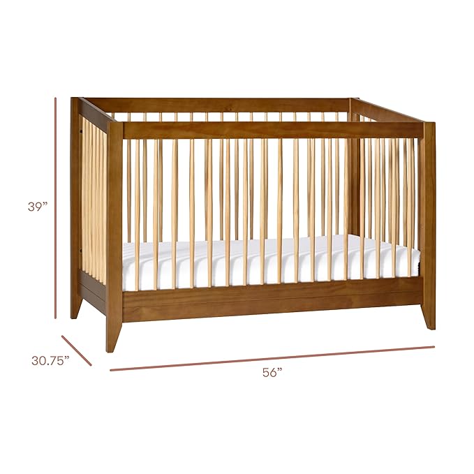 Babyletto Sprout 4-in-1 Convertible Crib with Toddler Bed Conversion Kit in Chestnut and Natural, Greenguard Gold Certified