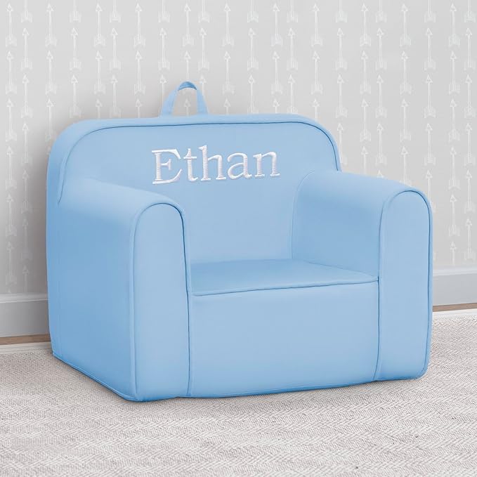 Delta Children Personalized Cozee Chair - Customize with Name – Foam Kids Chair for Ages 18 Months and Up, Powder Blue