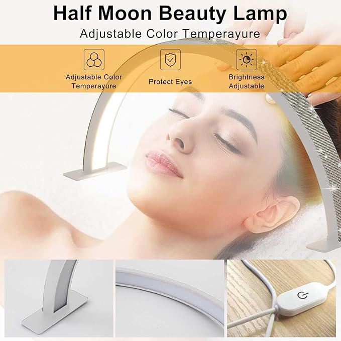 Half Moon Nail Desk Lamp, 48W Manicure LED Light for Nails, 3360 Lumen Stepless Dimming with Wire Controller, 3 Light Modes Nail Light for Desk, Arch Light for Nail Techs