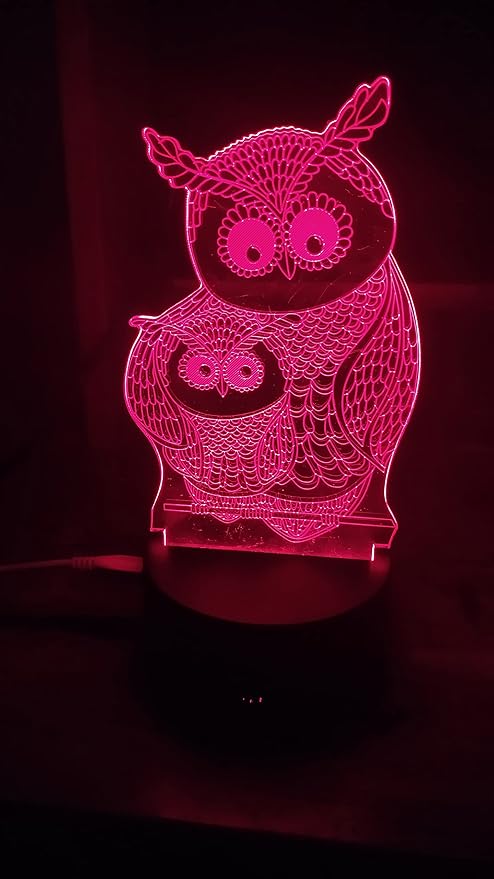 Owls 3D Night Lights Mother and Kids 7 Color Changing USB LED Table Arts Lamp for Great Kids Xmas Birthday Gifts Baby Store Office Kindergarten Decoration