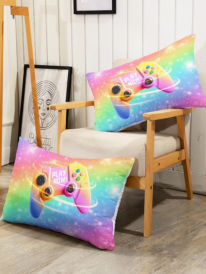 Datura home Bedding Comforter Set Rainbow Gamepad Printed Pattern Quilt with 1 and 2 Pillowcases for Girls Bedroom All Season(Rainbow Full) Full 80x90inches