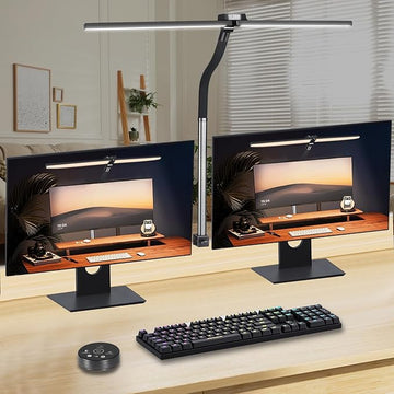 Led Desk Lamp for Office Home - Bright Double Head Desk Light with Clamp,Architect Task Lamp Gooseneck Smart Light: 24W 5 Color Flexible Adjustable Lighting Table Lamp for Study Drafting
