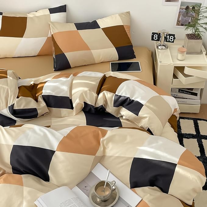 Checkerd Comforter Set California King Multicolored Grid Comforter Men Women Chic Checkered Bed Comforter White Black Plaid Buffalo Cal King Bedding Comforter All Season Hotel Quality Bed Set