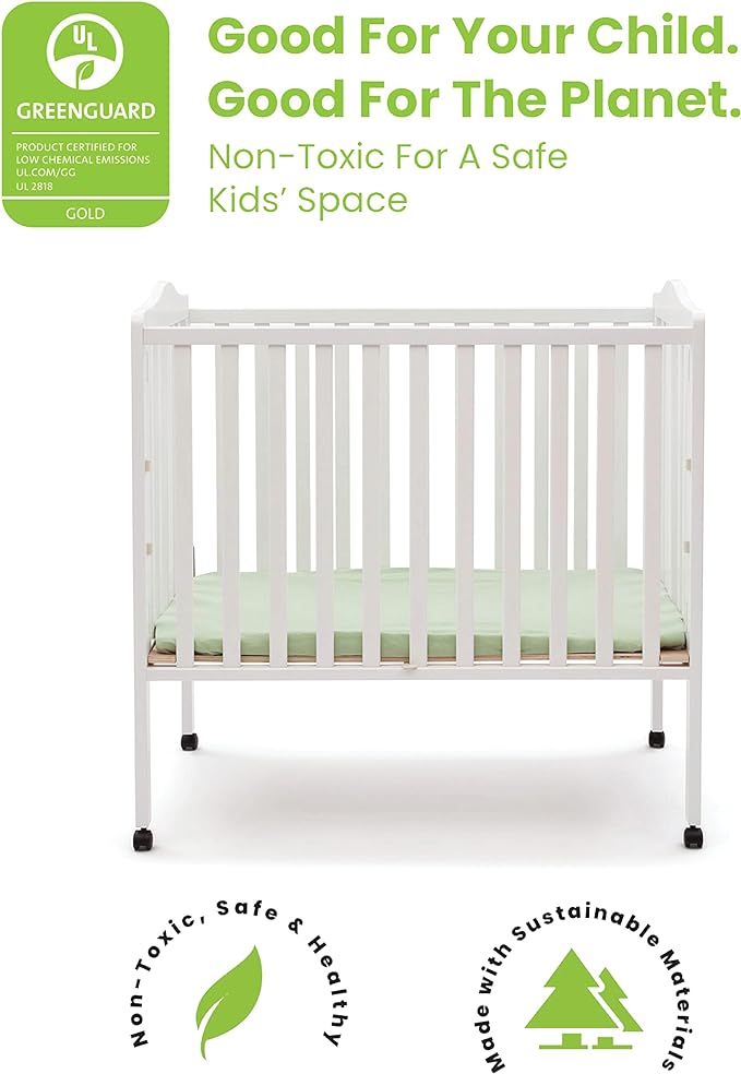 Delta Children Folding Portable Mini Baby Crib with 1.5-inch Mattress - Greenguard Gold Certified, White