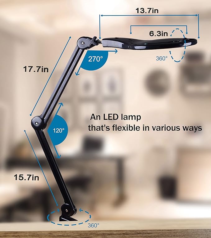 LED Magnifying Glass Desk Lamp for Close Work, Craft & Reading Table Light with Magnifier and Dust Cover 5 Inch Magnifier Glass Lens - Good for Reading, Arts & Crafts, and Close-up Tasks