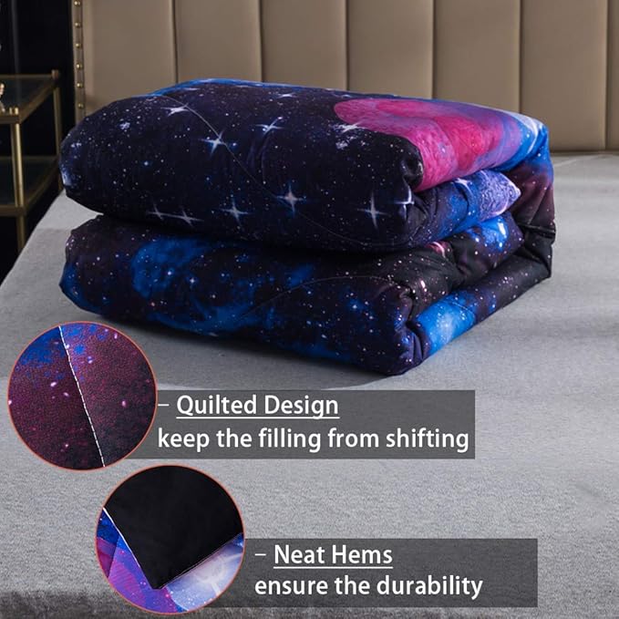 Litanika 3D Galaxy Comforter Full(79x90lnch), 3 Pieces(1 Galaxy Comforter, 2 Pillowcases), Universe Cloud Outer Space Comforter, Microfiber Bedding Set for Boys Kids