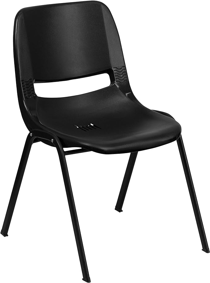 Flash Furniture HERCULES Series 440 lb. Capacity Kid's Black Ergonomic Shell Stack Chair with Black Frame and 12" Seat Height, Set of 1