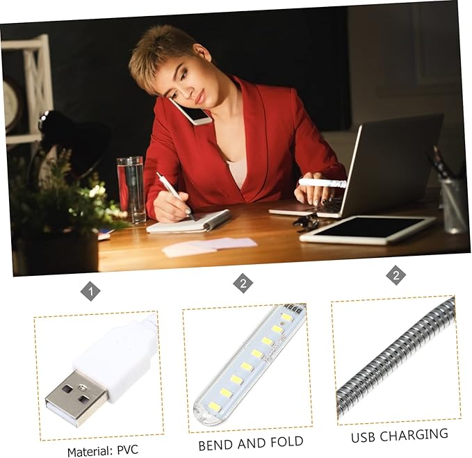 ARTIBETTER 2pcs U Disk Night Light Led Reading Light Plug in Led Night Light Outdoor Camping Light Gooseneck 8 Leds Night Lamp Atmosphere Light USB Light Indoor Computer Jianpan Student PVC