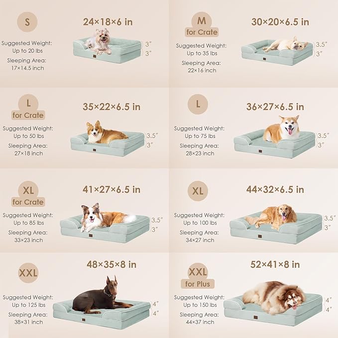 EHEYCIGA Orthopedic Dog Beds for Extra Large Dogs, Waterproof Memory Foam XXL Dog Bed with Sides, Non-Slip Bottom and Egg-Crate Foam Big Dog Couch Bed with Washable Removable Cover, Sage Green