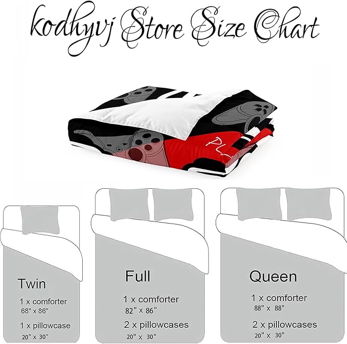 Gaming Comforter Sets for Boys Video Game Full Size Comforter Set for All Seasons Gamer Bedding Sets for Kids Bedroom Black and Red Gamepad Boys Bedding 1 Comforter and 2 Pillowcases