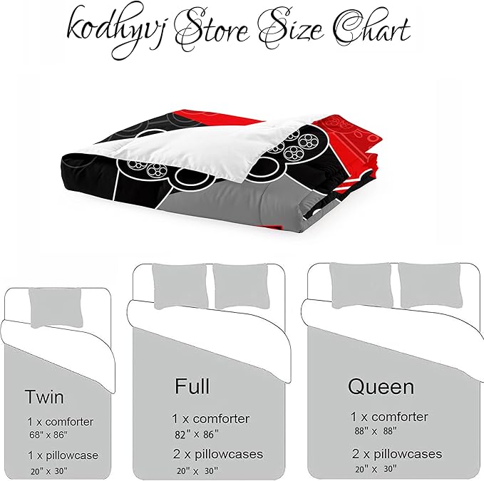 Gaming Bedding Sets for Boys Bedroom Video Gamer Comforter Set Full Size Black Red Game Controller Beddings for Kids Teens 1 Comforter and 2 Pillowcases