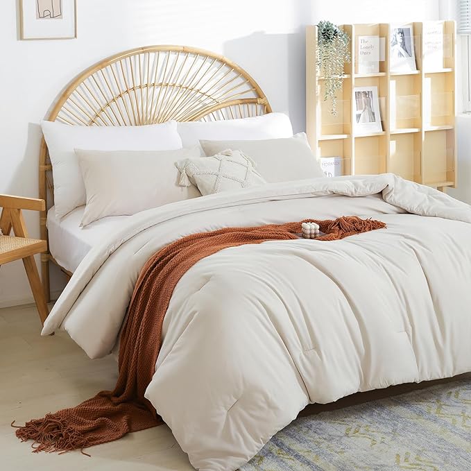 Beige Comforter California King Comforter Set - 3PCS Oversized Boho Beddsing Set Soft Fluffy Microfiber Comforter for All Season (1 Comforter, 2 Pillowcases)