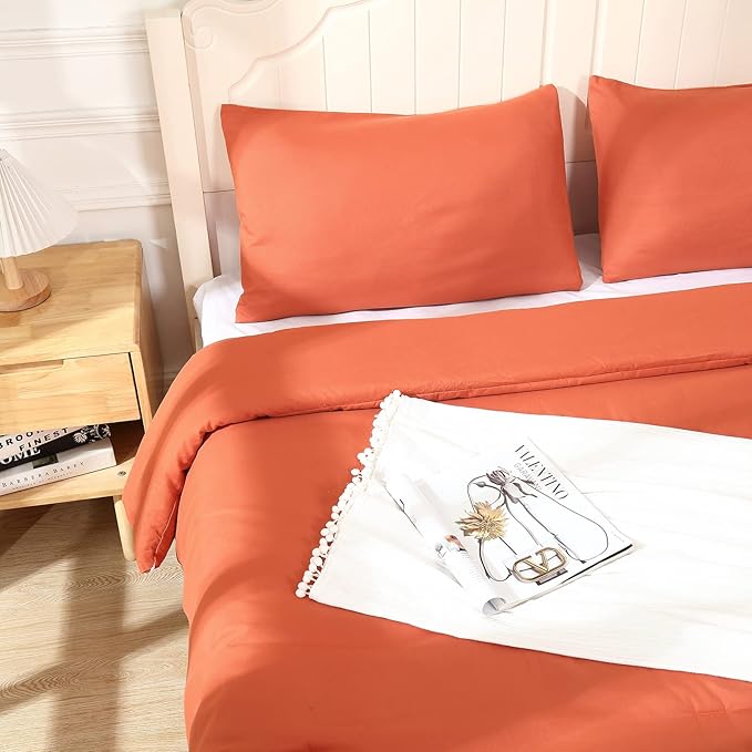 Terracotta Comforter Twin Size, Aesthetic Modern Burnt Orange Bedding Set for Girls/Women, Cute Soft & Lightweight Chic Microfiber Bed Sets, 2pc- 1 Comforter & 1 Pillowcase (66x90 Inches)