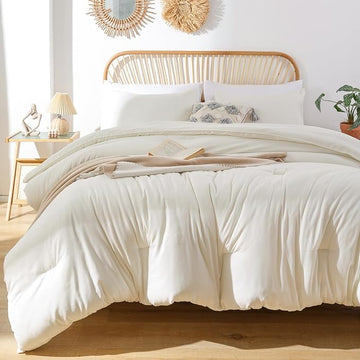 ROSGONIA King Size Comforter Set Ivory, 3pcs (1 Boho Comforter & 2 Pillowcases) All Season Bedding Soft Lightweight Bedspread Cozy Blanket Quilt