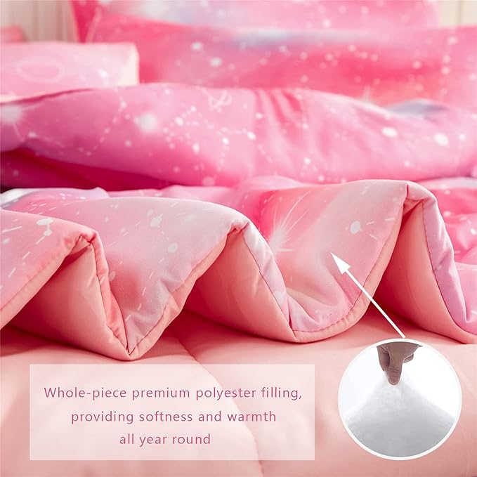 KAKKI Pink Galaxy Queen Comforter Set, 3-Piece, 88"x88"