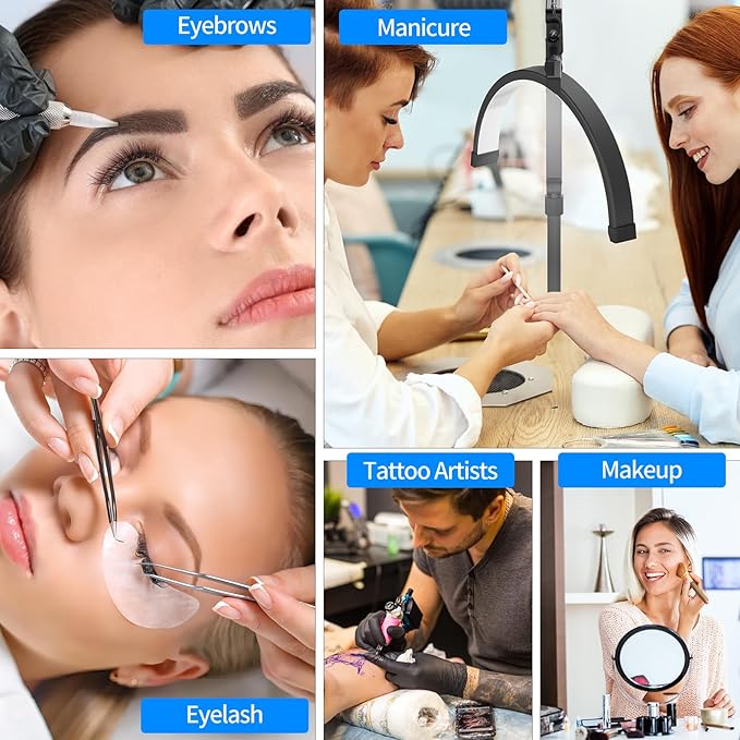 TwoWin Half Moon Light for Lashes, Height Adjustable Lash Light for Eyelash Tech Half Moon, Eyelash Lamp Led for Eyelash Extension, Tattoo Artists, Nail Tech, Filming Content Creation